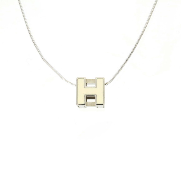 HERMES Hermes Cage d'Ache H Cube Necklace Choker Snake Chain Ivory - Picture 2 of 7